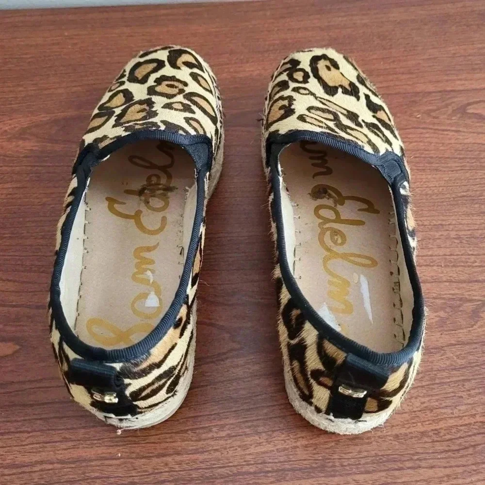 Sam Edelman Carrin Animal Print Leopard Leather Espadrilles Platform Shoes(7.5)